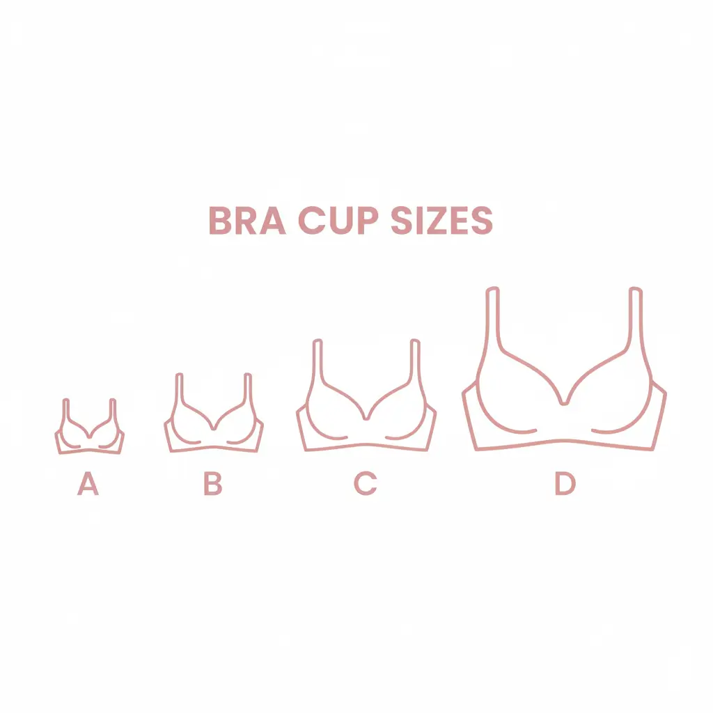 Visual comparison of bra cup sizes A B C and D showing size differences