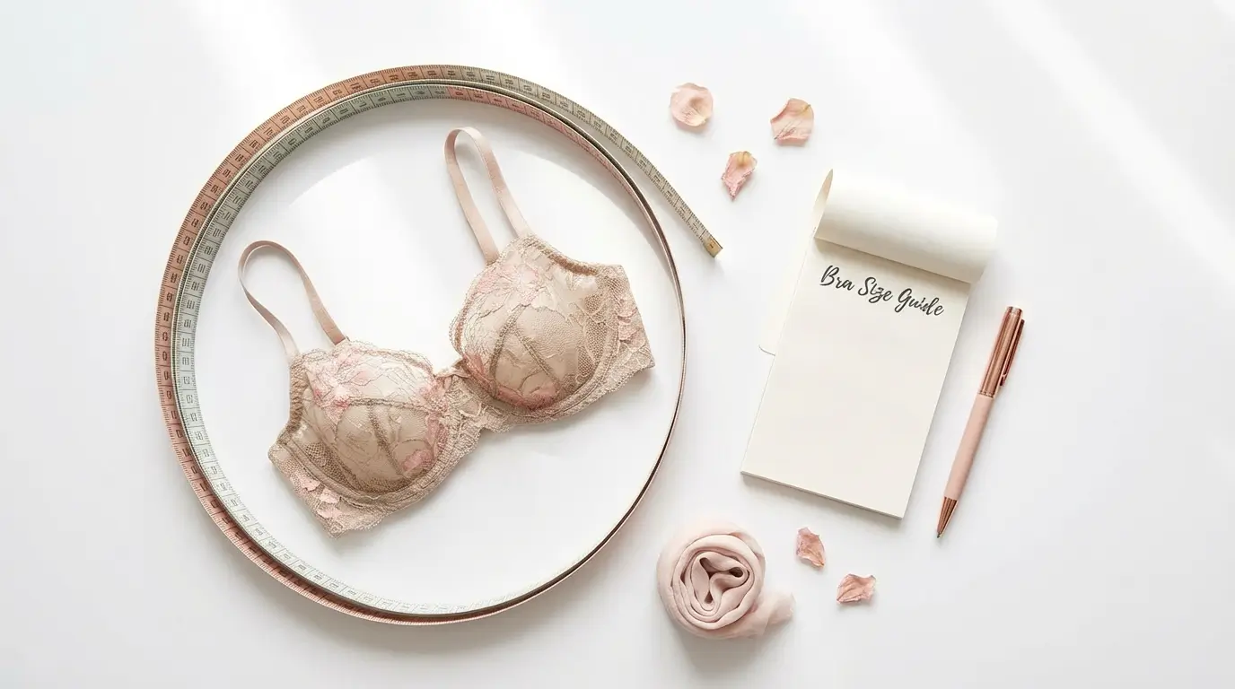Complete guide to understanding bra sizes with measuring tape and bra on white background